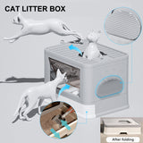 Idealsmart Large Foldable Cat Litter Box with Lid Kitty Potty Top Entry Anti-Splashing Cat Supplies with Pet Plastic Scoop Top Compartment