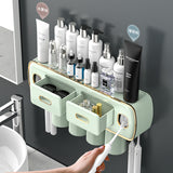 Idealsmart Bathroom Storage Rack w/ Toothbrush Holder Magnetic Cup Automatic Toothpaste Dispenser Organizer Storage Set