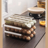 Idealsmart Automatic Rolling Egg Tray Storage Box Kitchen Stackable Egg Holder Storage Container with Lid for Refrigerator Large Capacity Household Egg Fresh Tray