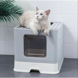 Large Foldable Sturdy Half Enclosed Hooded Cat Litter Box Kitty Toilet Tray Set