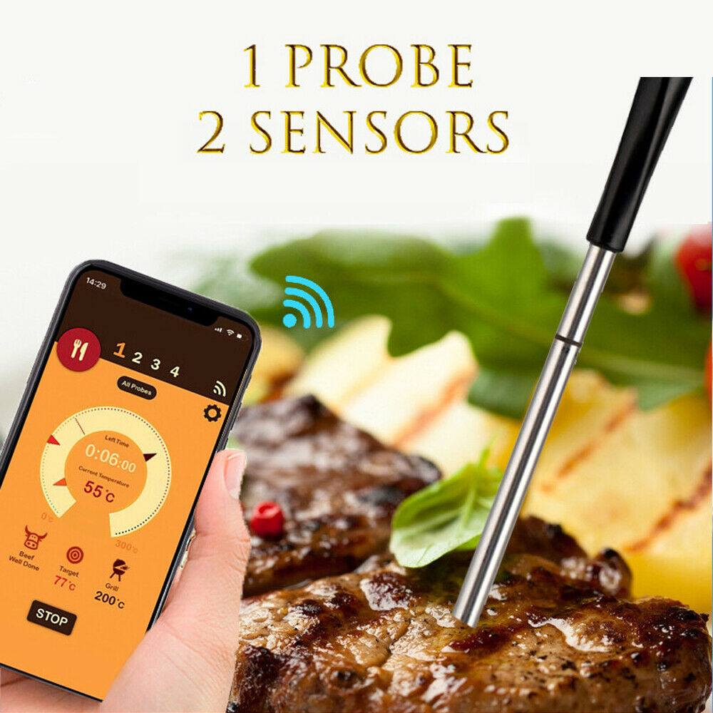 Wireless Bluetooth Smart Digital Meat Thermometer For Oven Grill Kitchen BBQ
