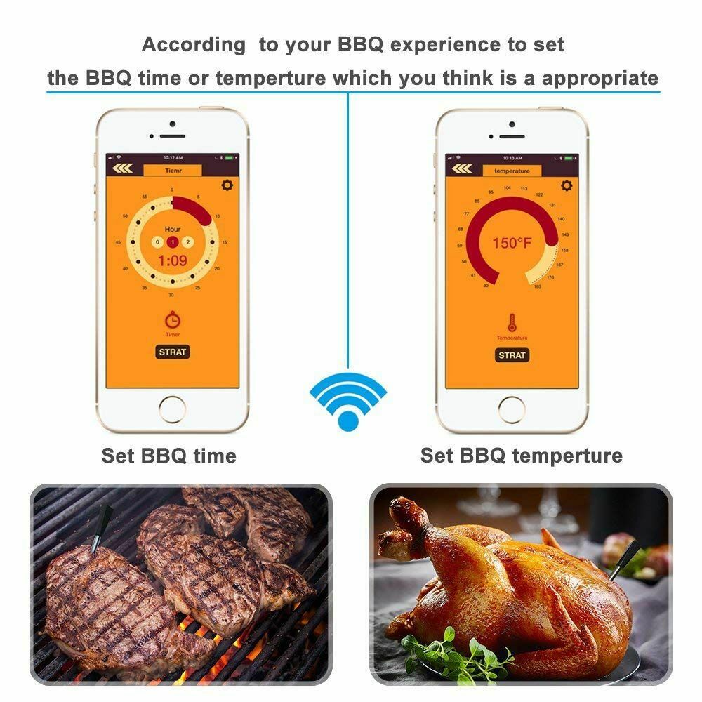 2022 Bluetooth Wireless Long Range Digital Kitchen Food Roast Meats BBQ  Thermometer With Dual Probes For BBQ Grilling Oven